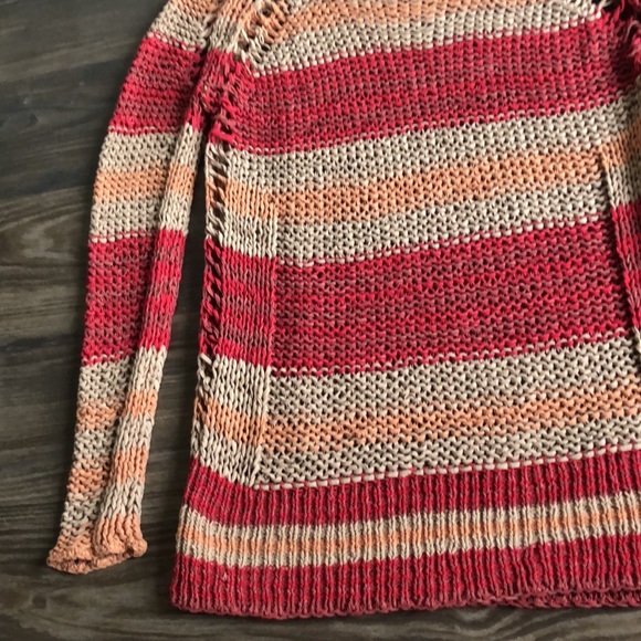 Free People Desert Moon Sweater Open Knit Red Stripe Cotton XS Fishermancore - Picture 4 of 15